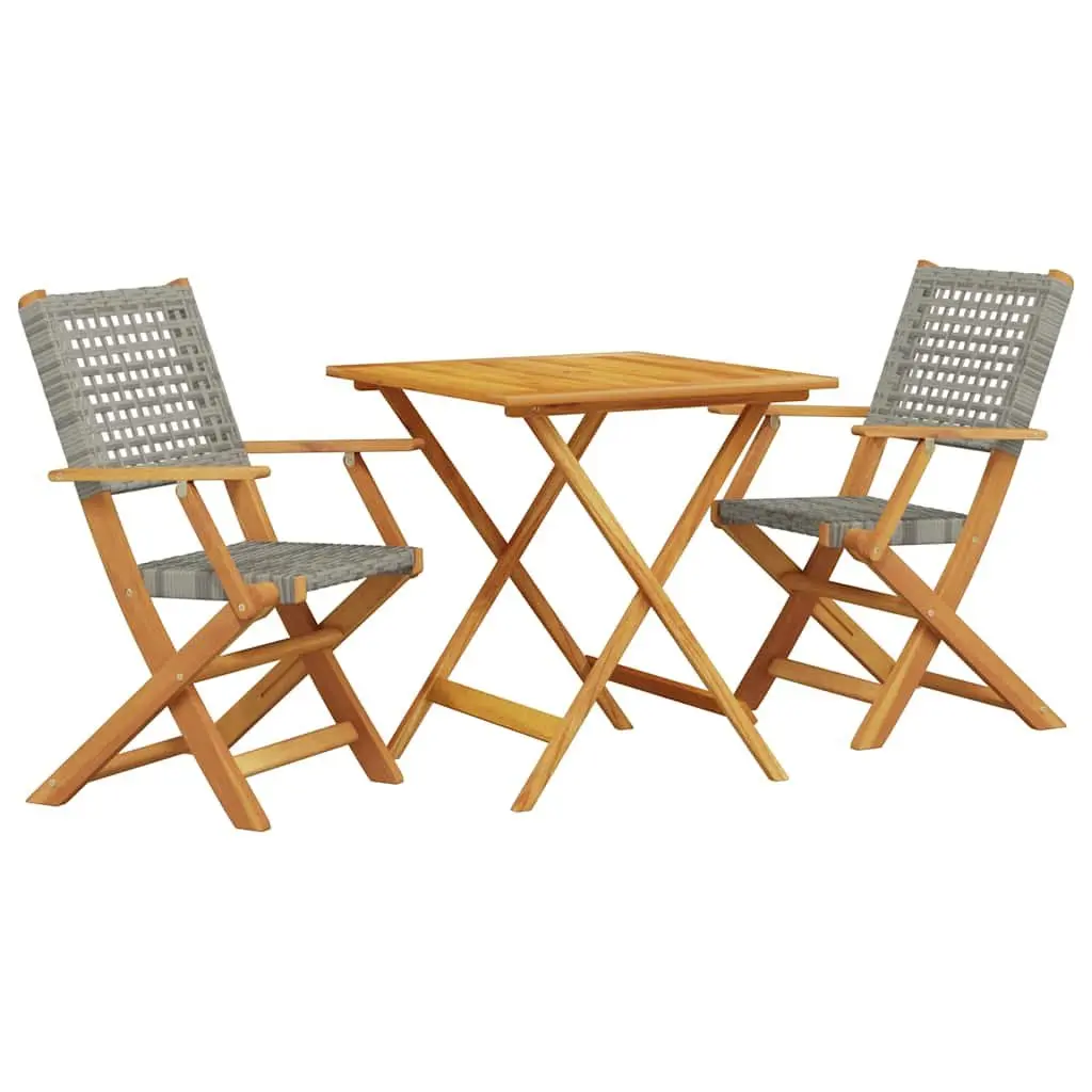 3 Piece Bistro Set Grey Outdoor Garden Furniture Poly Rattan Folding Dining