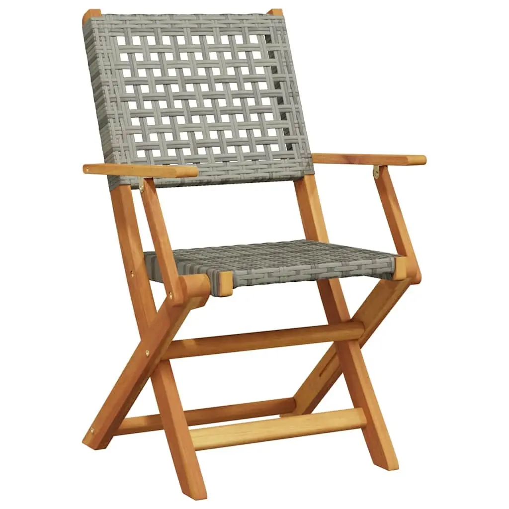 3 Piece Bistro Set Grey Outdoor Garden Furniture Poly Rattan Folding Dining