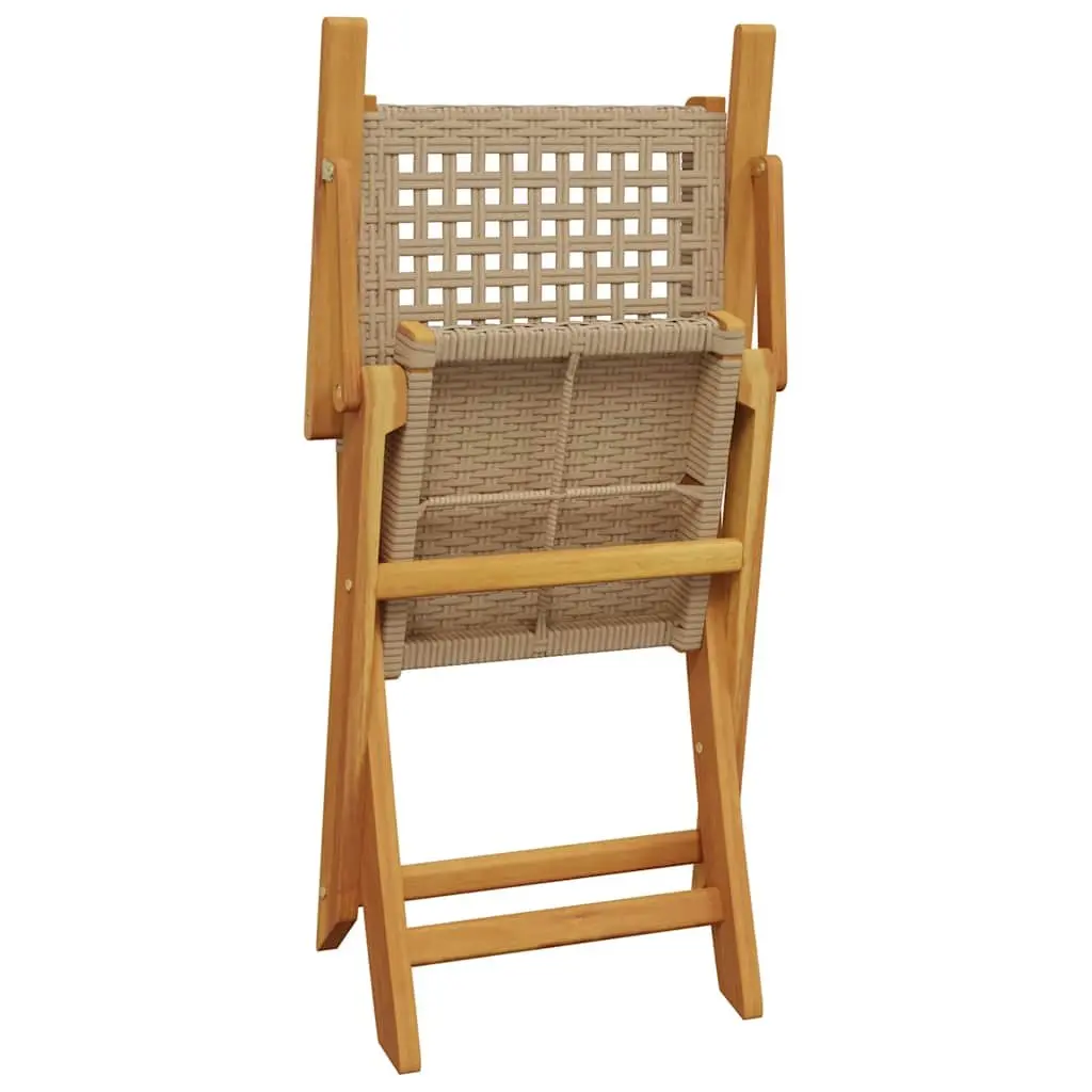 Bistro Set Beige 3 Piece Poly Rattan Solid Wood Foldable Chairs Table Garden Patio Furniture