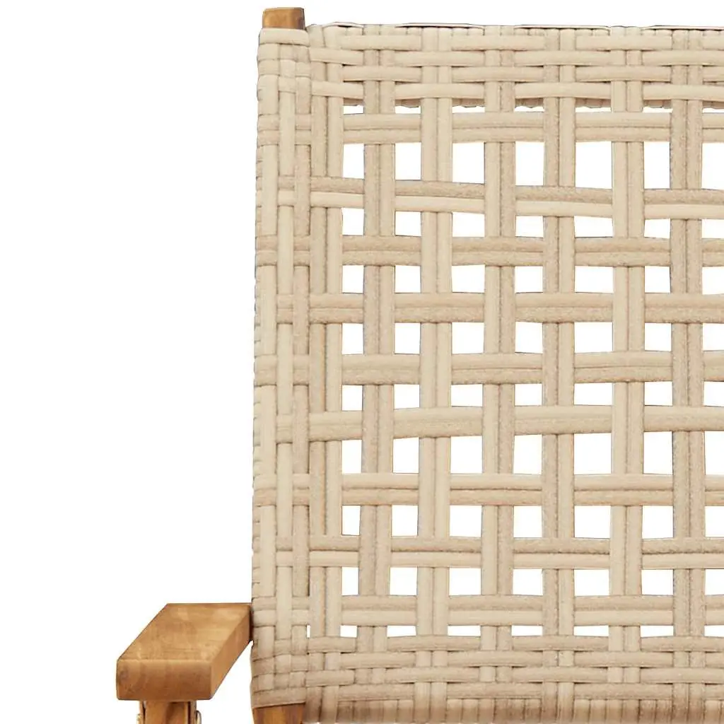 Bistro Set Beige 3 Piece Poly Rattan Solid Wood Foldable Chairs Table Garden Patio Furniture