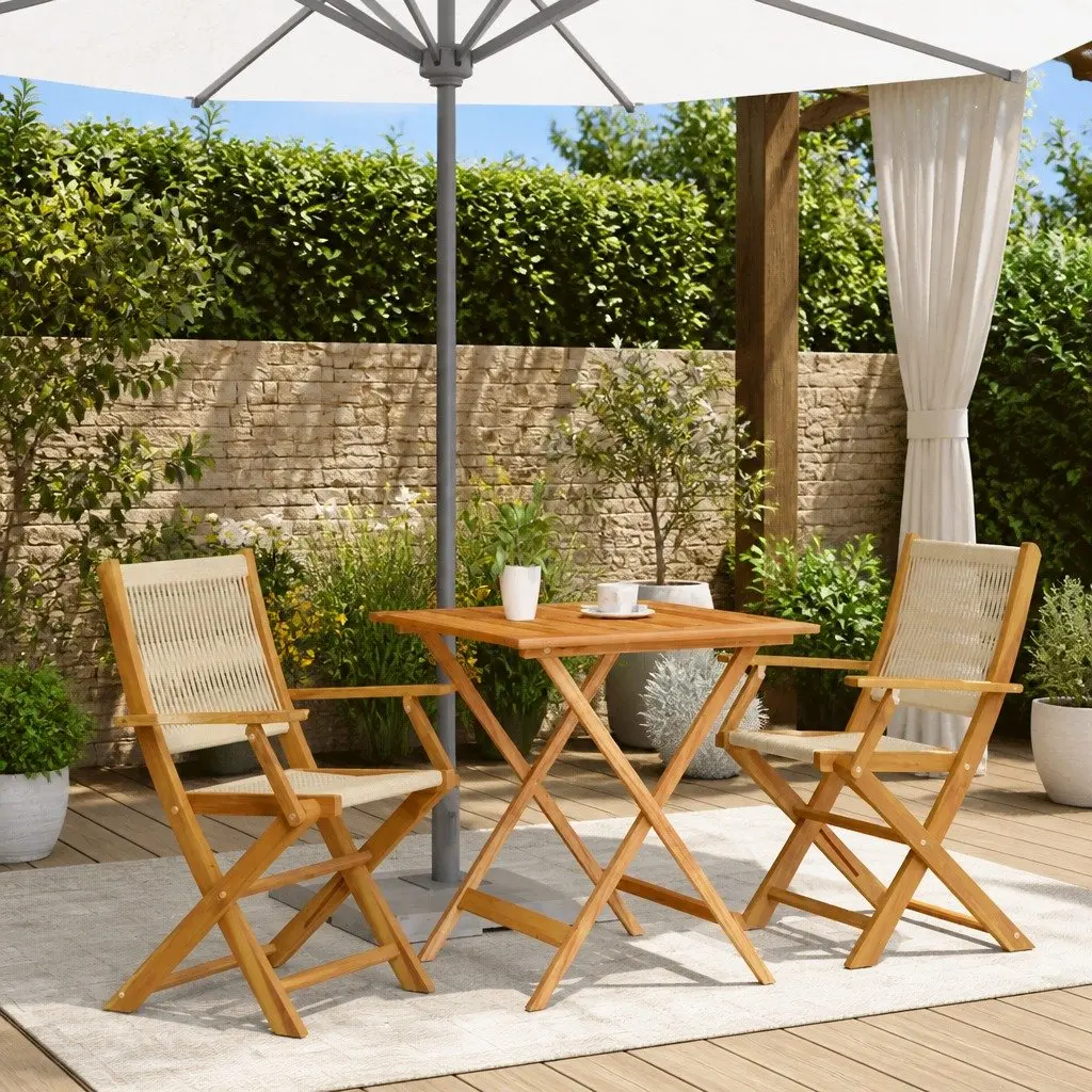 3 Piece Bistro Set Beige Outdoor Garden Patio Dining Table Chairs Furniture