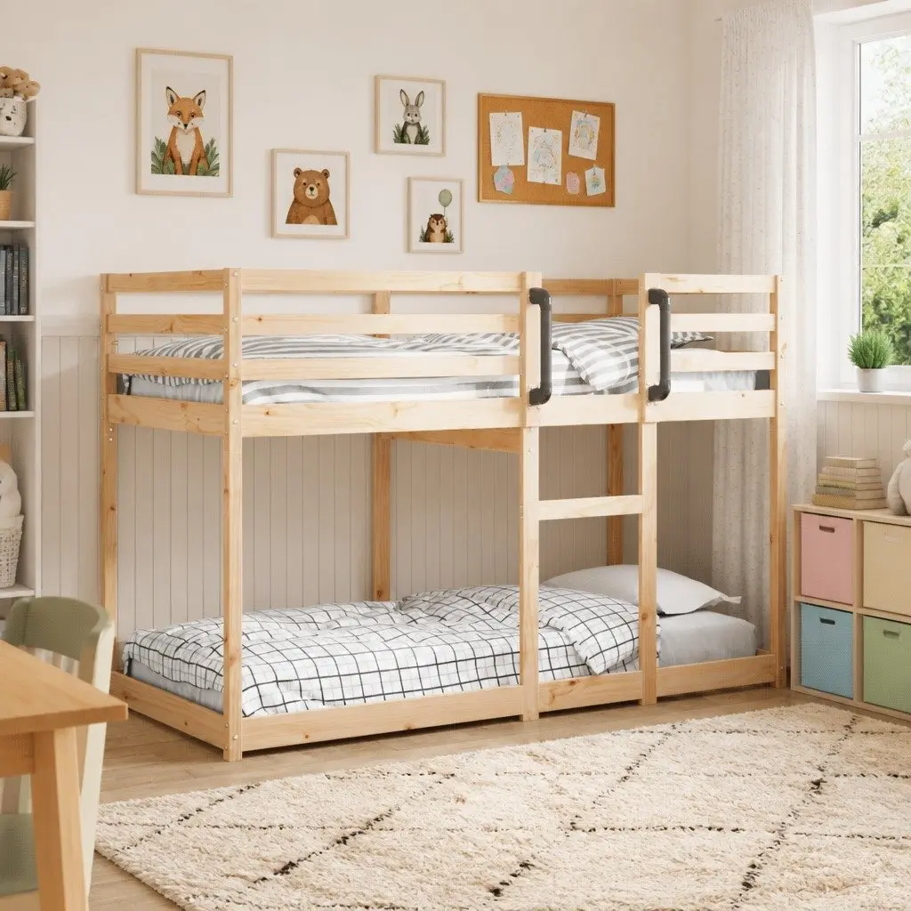 Bunk Bed Brown 90x190 cm Solid Pine Wood Frame Slatted Base Guardrails Space-Saving