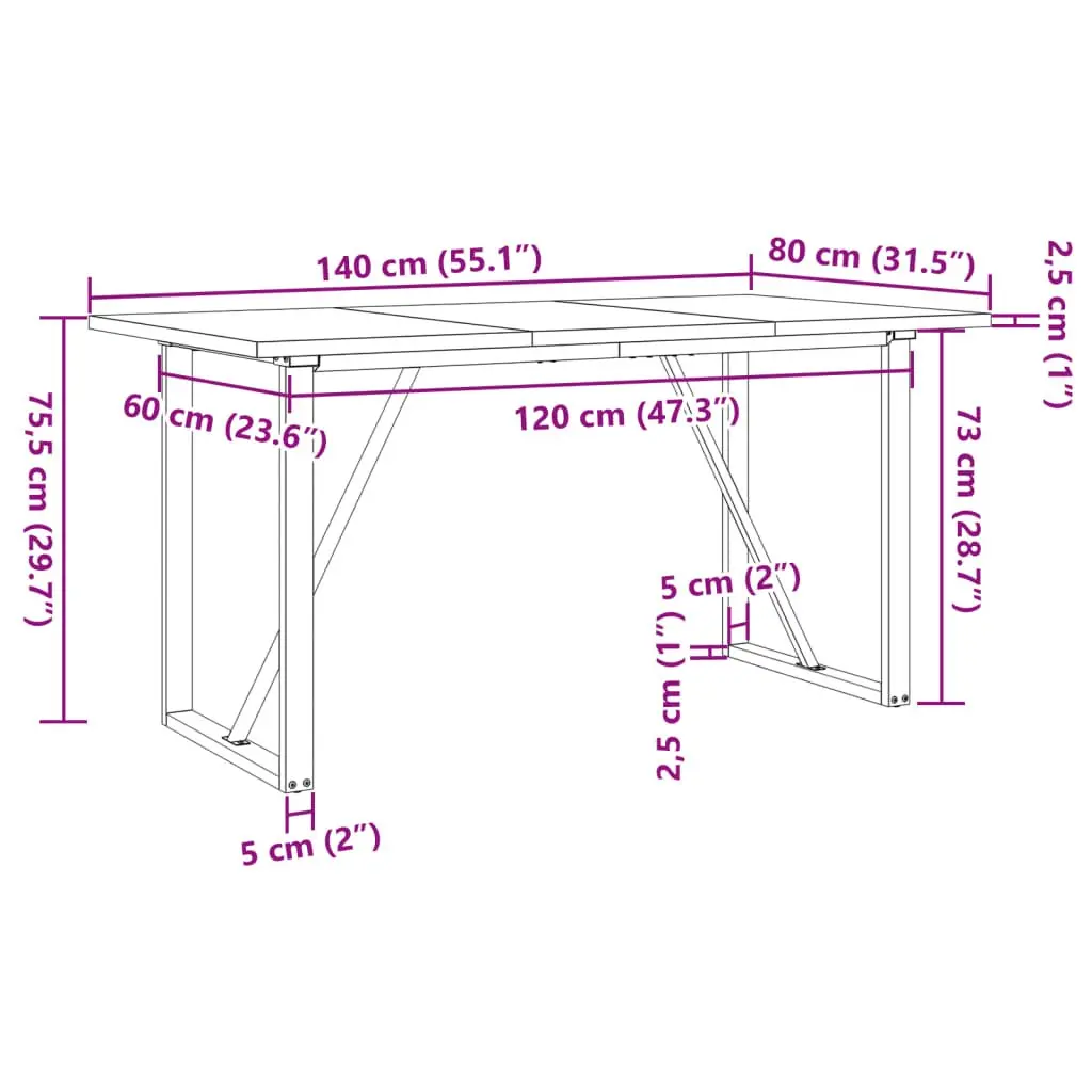 Dining Table Brown 140x80cm Solid Wood Pine Steel O-Frame Sturdy