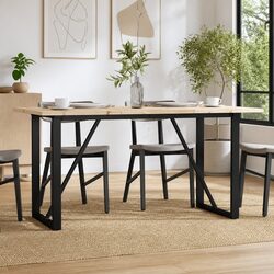 160x80 cm Dining Table in Solid Pine with Steel Frame for Stability
