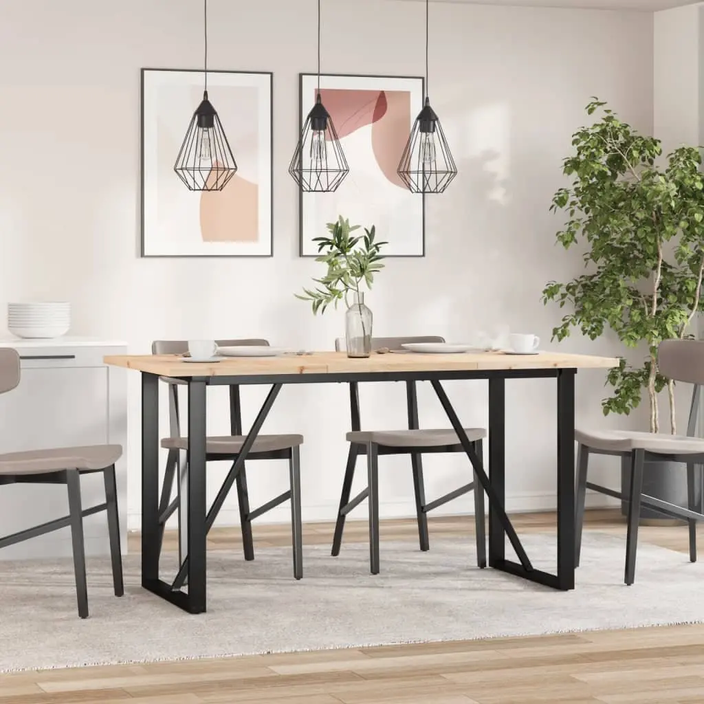 Dining Table Brown 160x80x75.5 cm Solid Wood Pine and Steel O-Frame