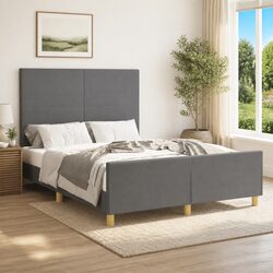 Grey Fabric Bed Frame with Adjustable Headboard