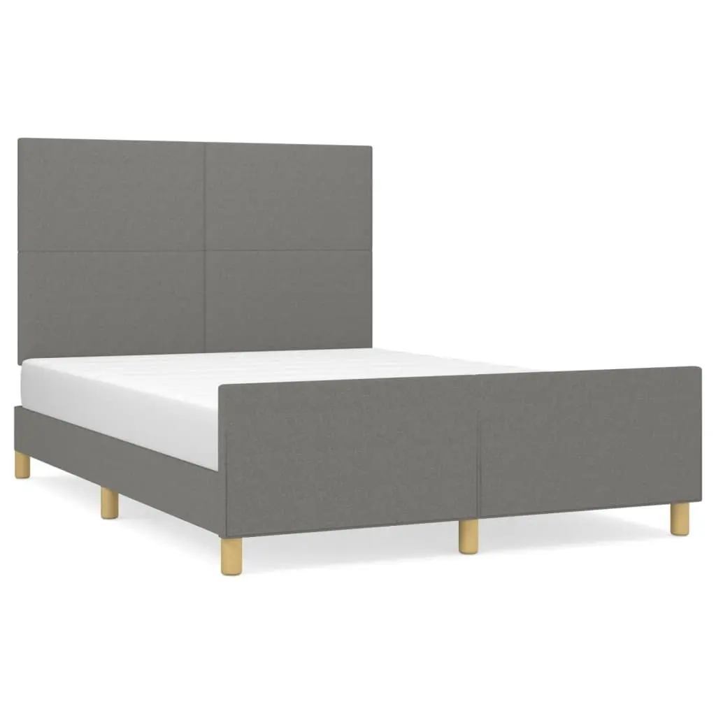 Double Bed Frame Grey Fabric 137x187cm Adjustable Headboard