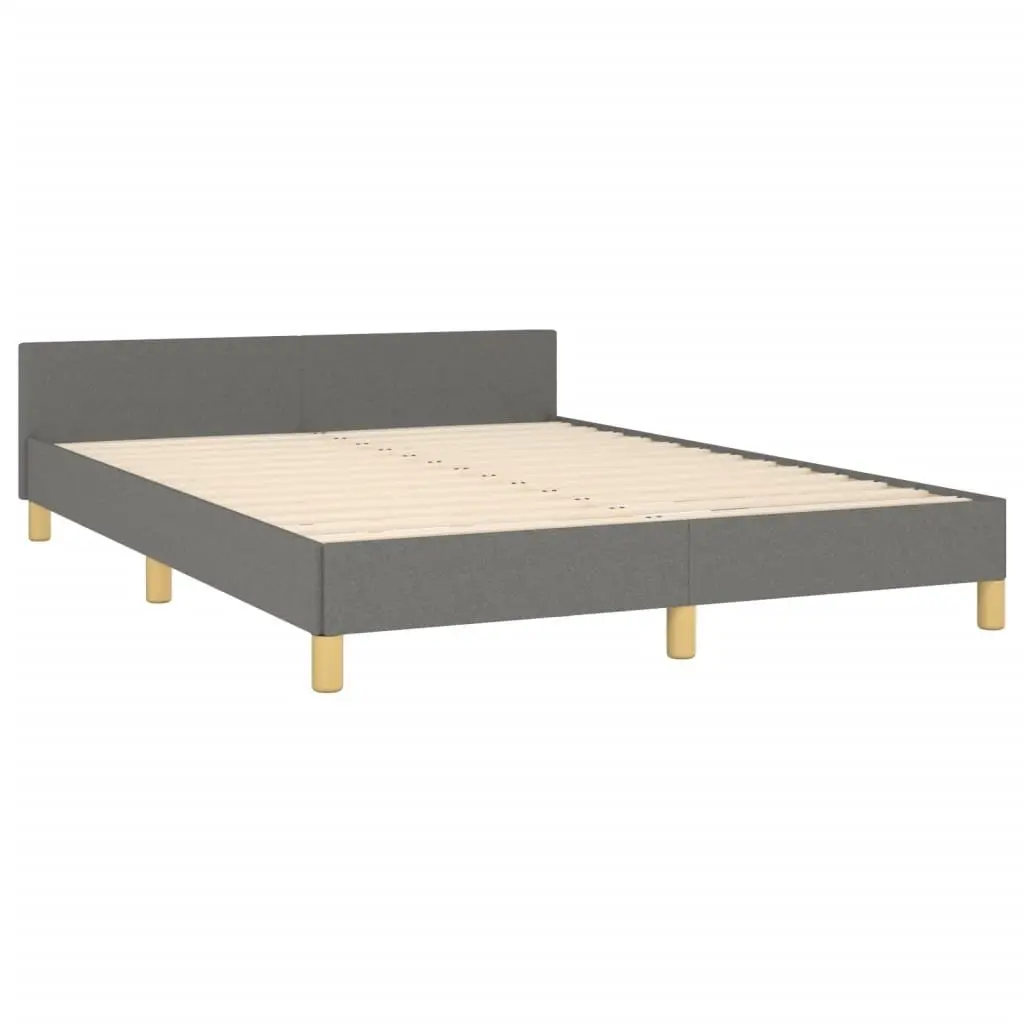 Double Bed Frame Grey Fabric 137x187cm Adjustable Headboard