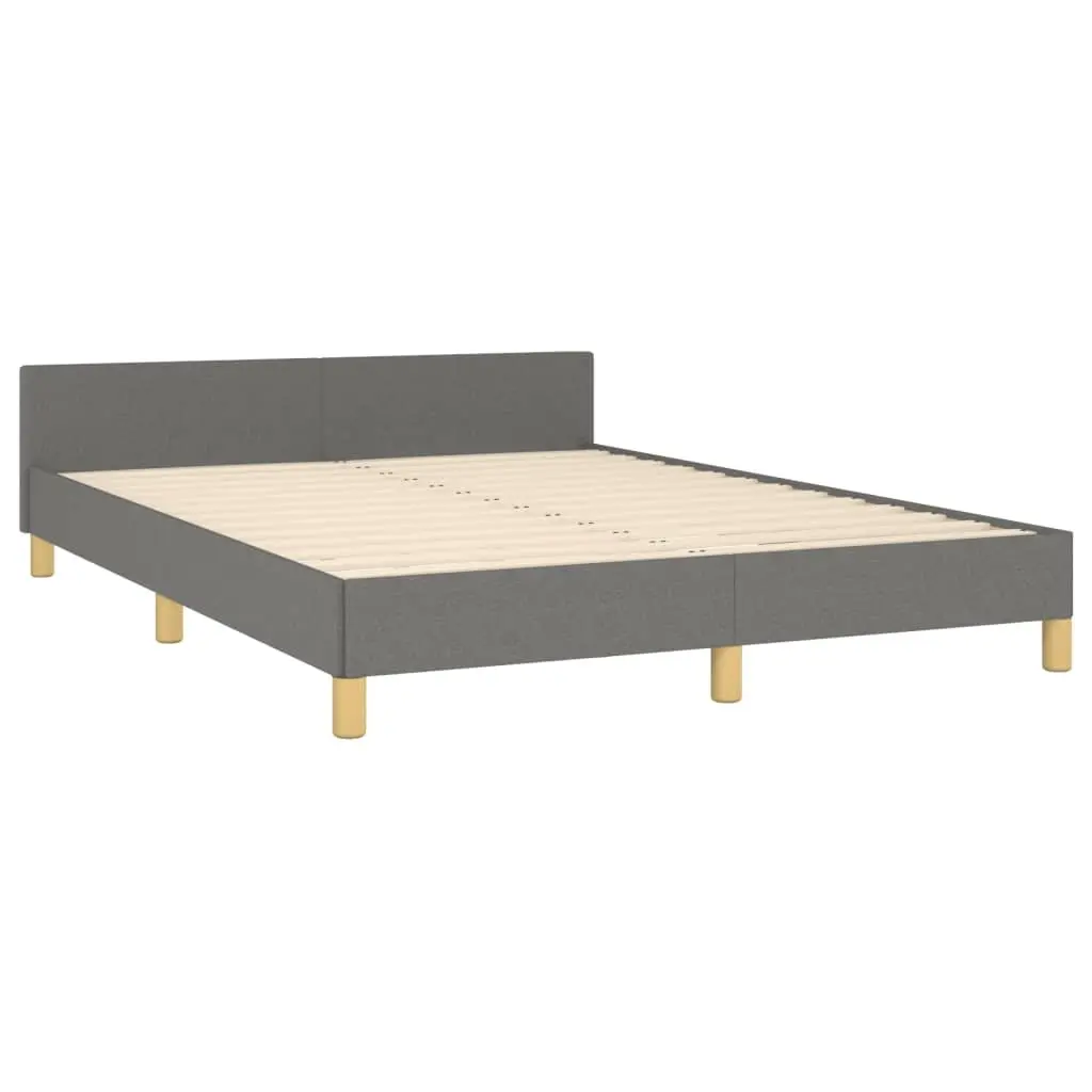 Double Bed Frame Grey Fabric 137x187 cm Adjustable Headboard