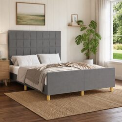 Concise Grey Fabric Double Bed Frame with Solid Support