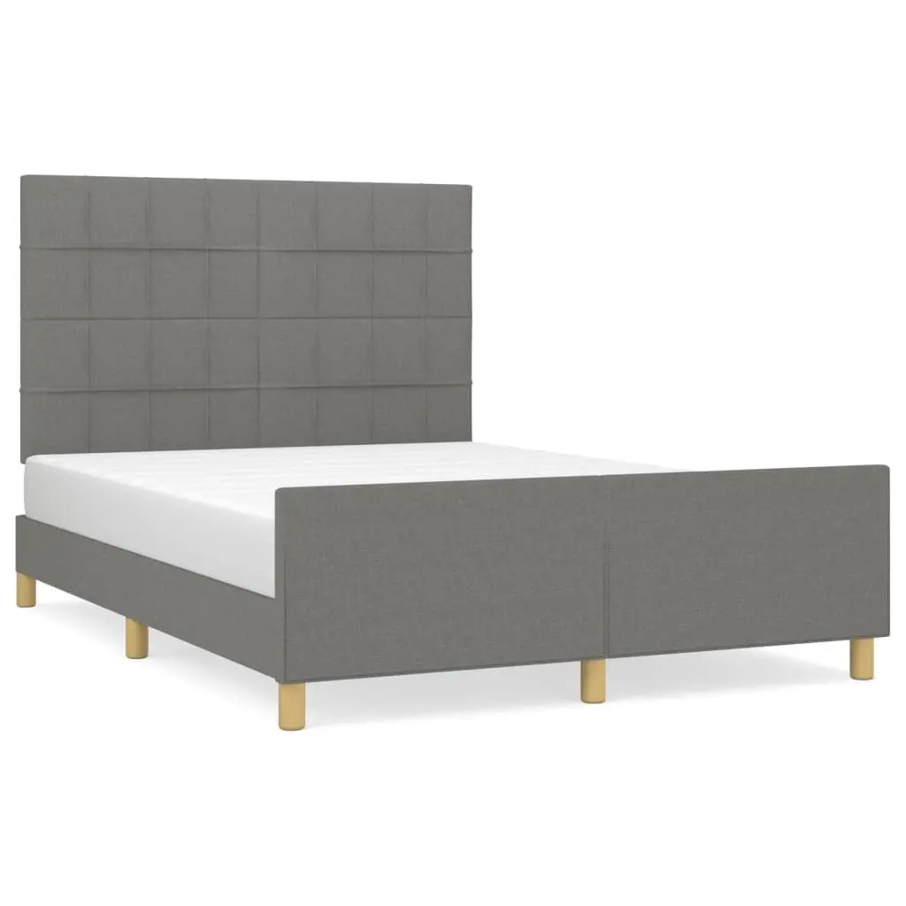 Double Bed Frame Grey Fabric 137x187cm Adjustable Height Headboard