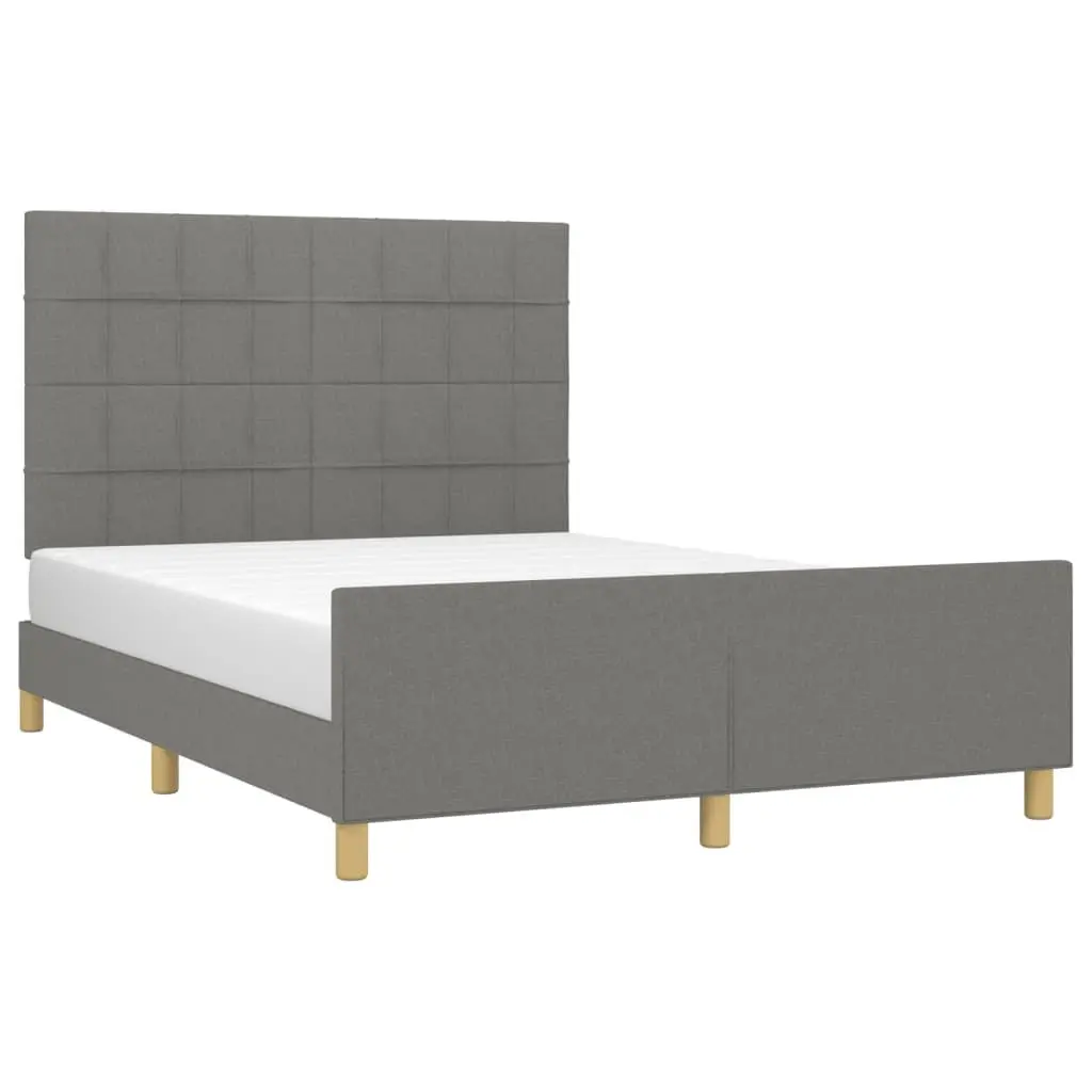 Double Bed Frame Grey Fabric 137x187cm Adjustable Height Headboard