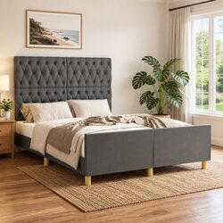 Concise Grey Fabric Double Bed Frame 137x187cm