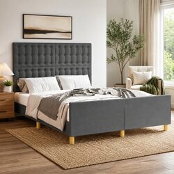 Concise Details on the Grey Fabric Double Bed Frame
