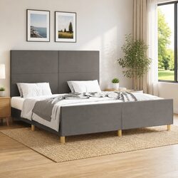 Grey Fabric Queen Bed Frame: Simple and Sturdy