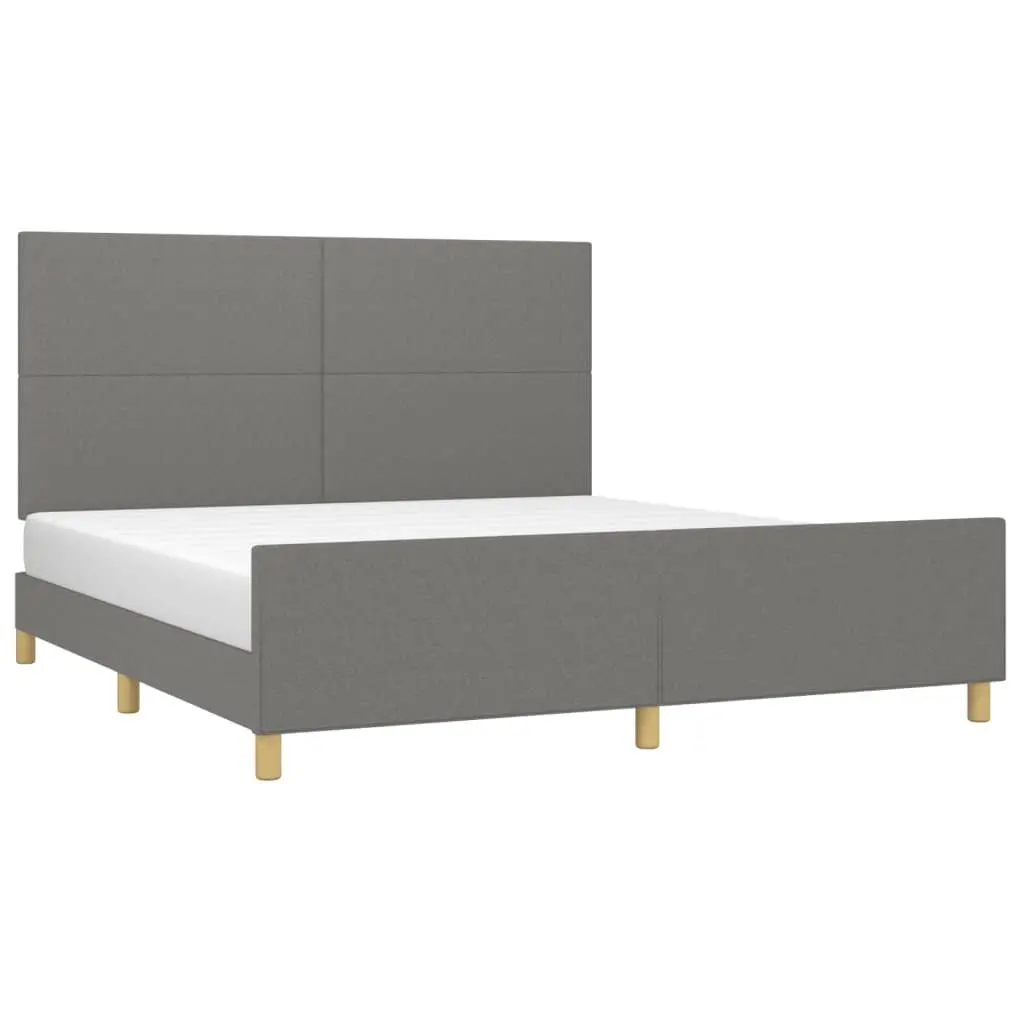 Queen Bed Frame Grey Fabric Headboard 152x203cm Bedroom Furniture No Mattress