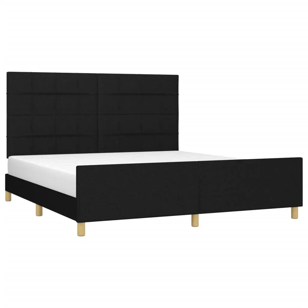 Queen Bed Frame Black 152x203 cm Fabric Upholstery Adjustable Headboard Slat Base