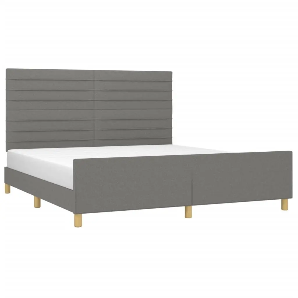 Queen Bed Frame Dark Grey Fabric Adjustable Headboard Plywood Slats Stability 152x203cm