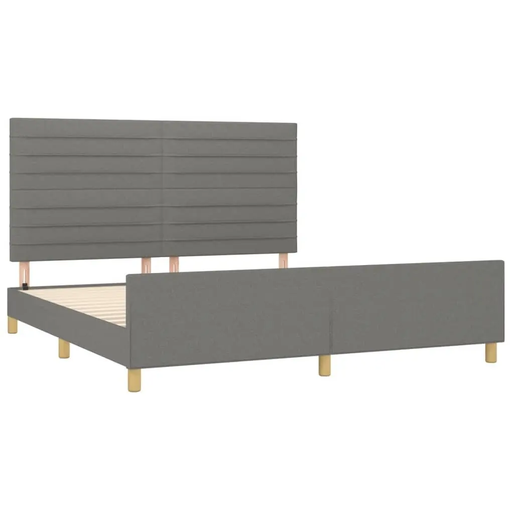 Queen Bed Frame Dark Grey Fabric Adjustable Headboard Plywood Slats Stability 152x203cm