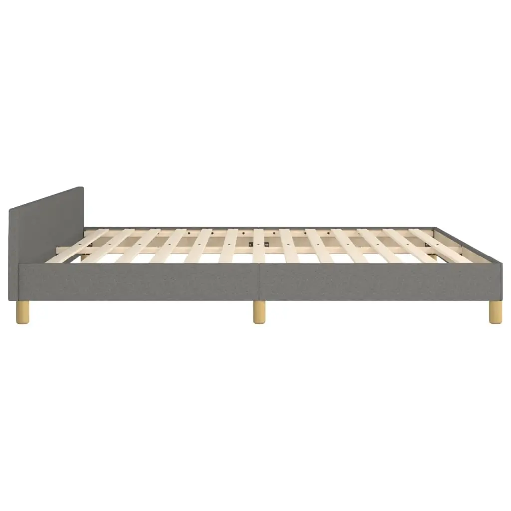 Queen Bed Frame Dark Grey Fabric Adjustable Headboard Plywood Slats Stability 152x203cm