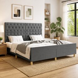 Grey Fabric Queen Bed Frame 152x203cm with Adjustable Headboard