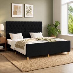 Confidently Crafted Black Fabric Queen Bed Frame