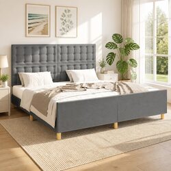 Concise Grey Fabric Queen Bed Frame with Sturdy Support