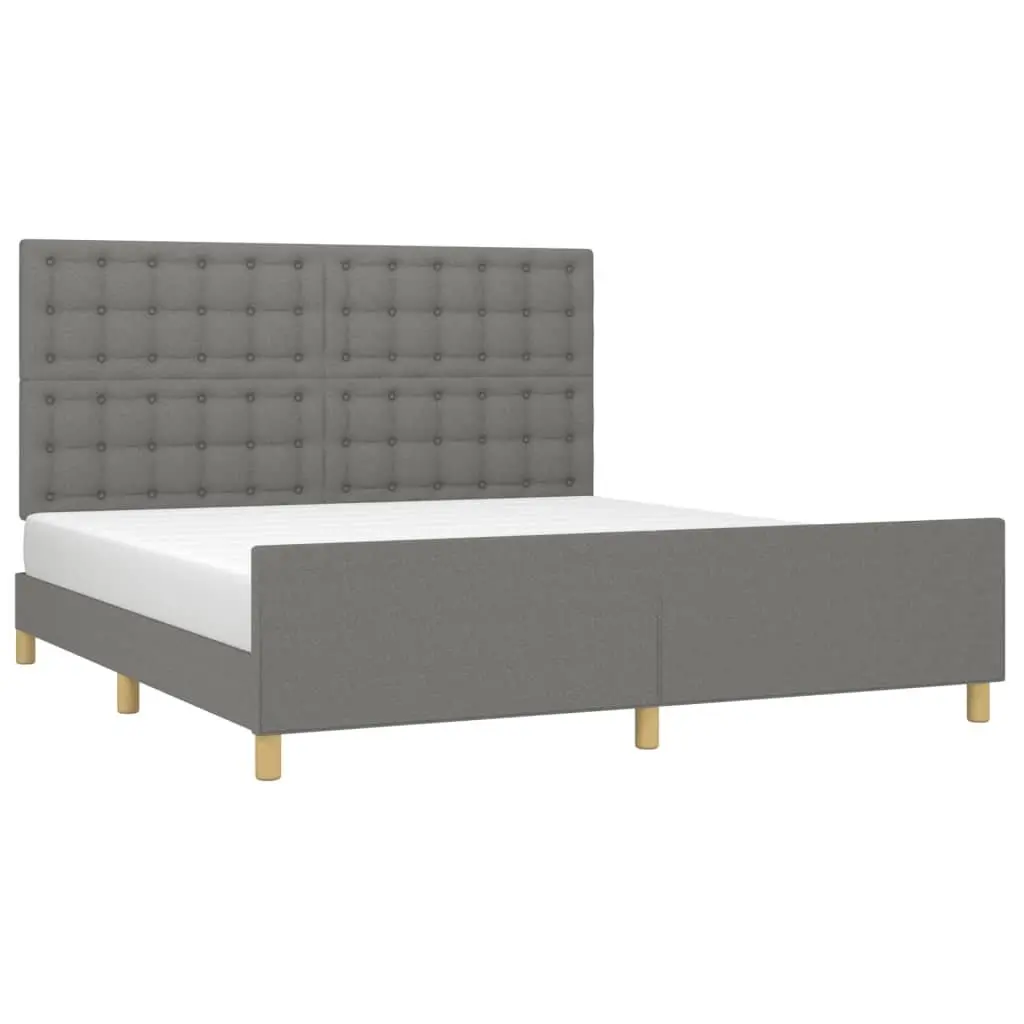 Queen Bed Frame Grey Fabric 152x203cm Adjustable Headboard Sturdy Legs