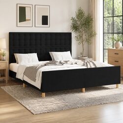 Concise Black Queen Bed Frame with Fabric Headboard