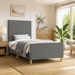 King Single Bed Frame with Headboard Grey Fabric 107x203cm Bedroom Furniture
