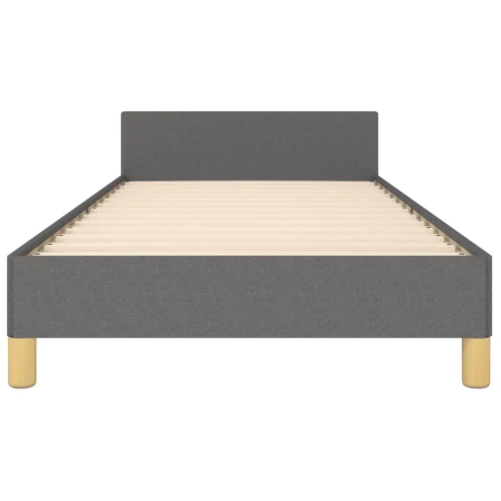 Bed Frame Grey Fabric King Single 107x203cm Adjustable Height Headboard Plywood Slats Sturdy Supportive Legs