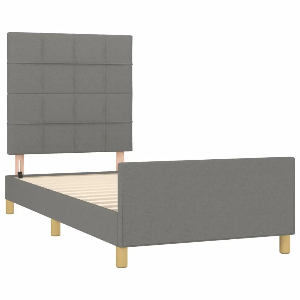 King Single Bed Frame Adjustable Height Dark Grey Fabric Upholstered Plywood Slats