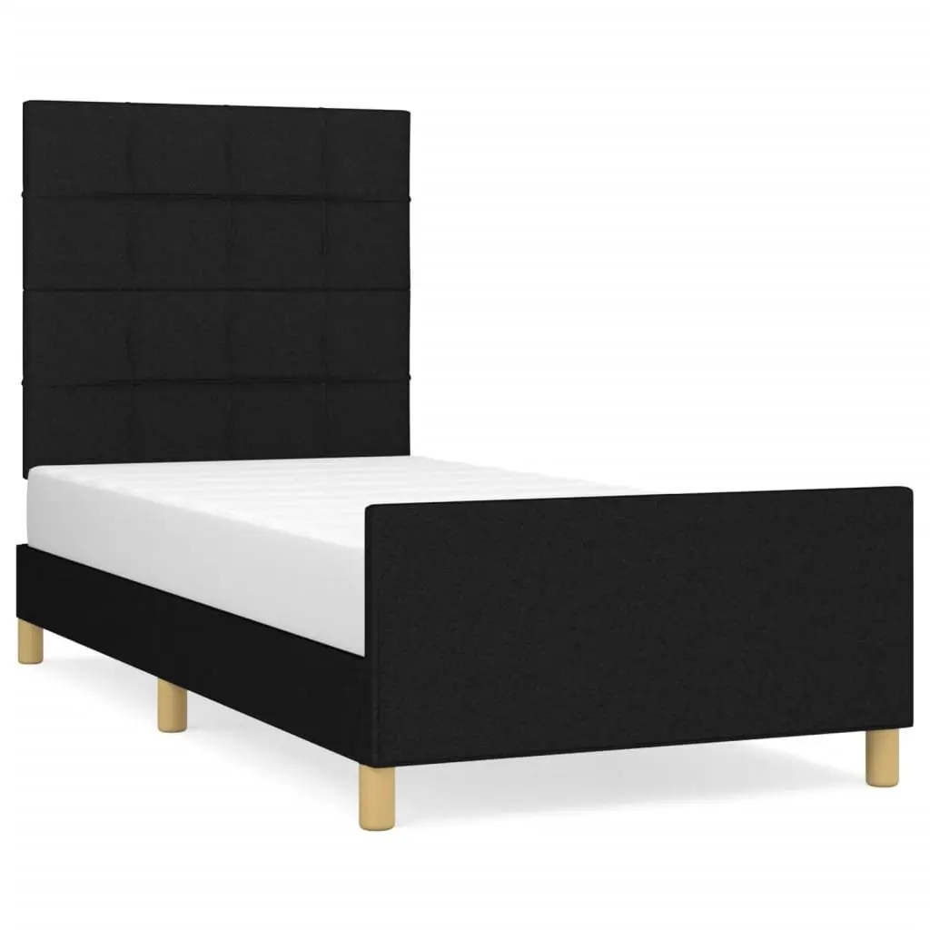 Black Fabric King Single Bed Frame 107x203cm Adjustable Height Headboard Support