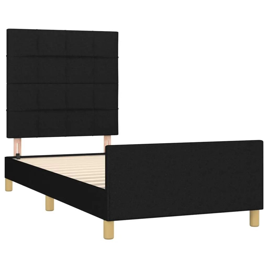 Black Fabric King Single Bed Frame 107x203cm Adjustable Height Headboard Support