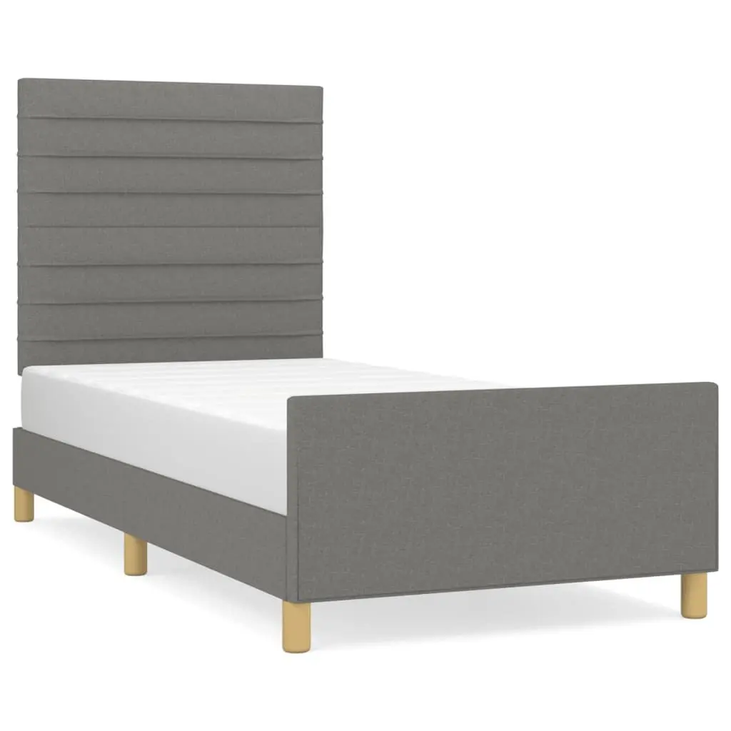 King Single Bed Frame Grey Adjustable Height Headboard Plywood Slats