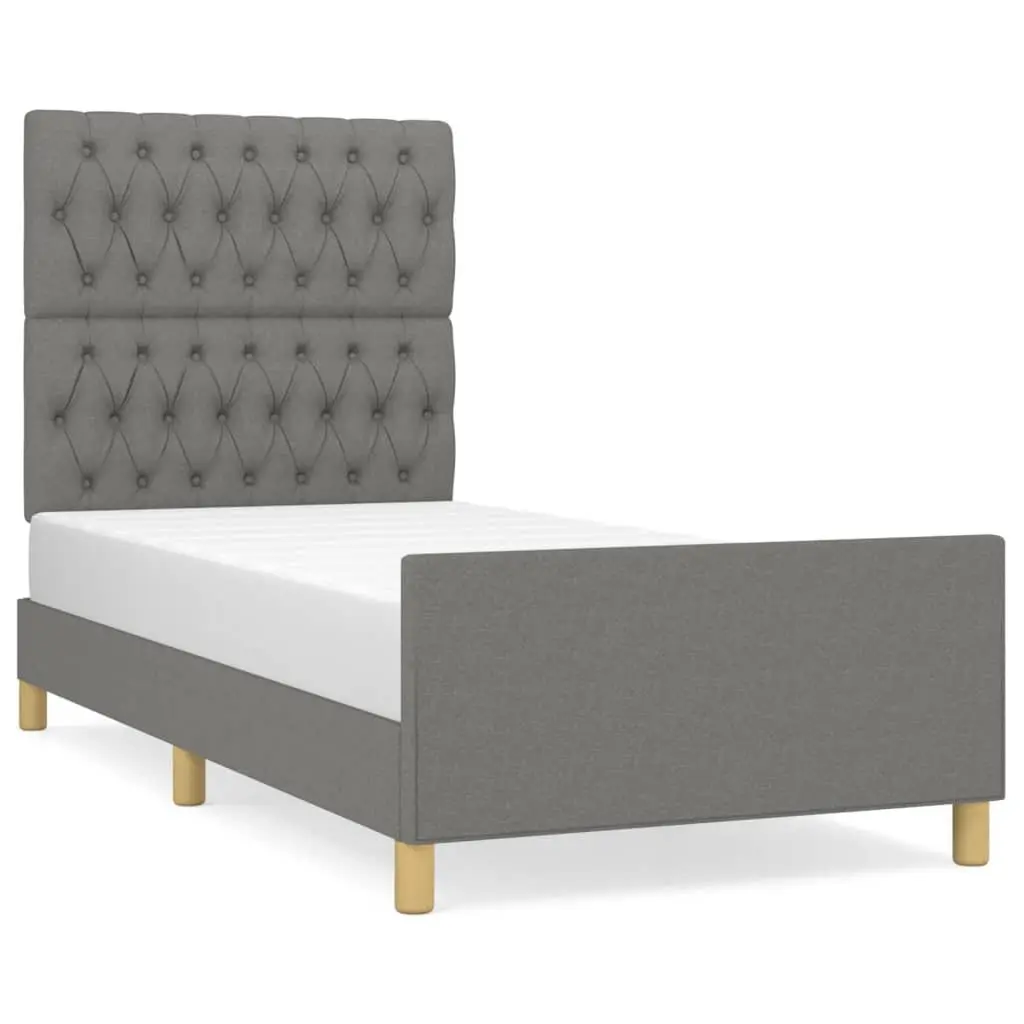 King Single Bed Frame Grey Fabric 107x203 cm Upholstered Platform