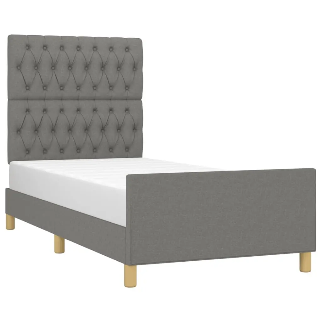 King Single Bed Frame Grey Fabric 107x203 cm Upholstered Platform