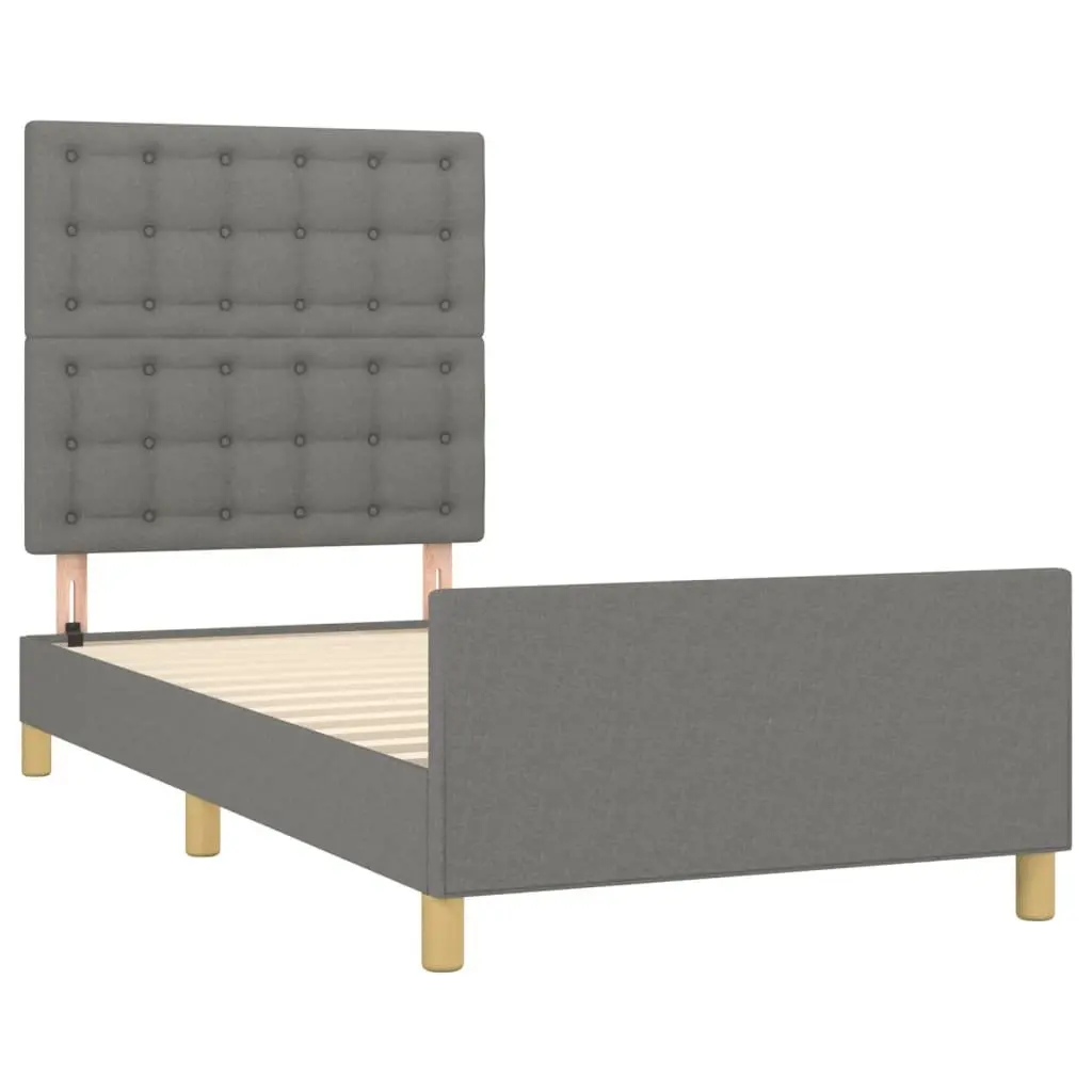 King Single Bed Frame Grey Fabric 107x203 cm Adjustable Headboard