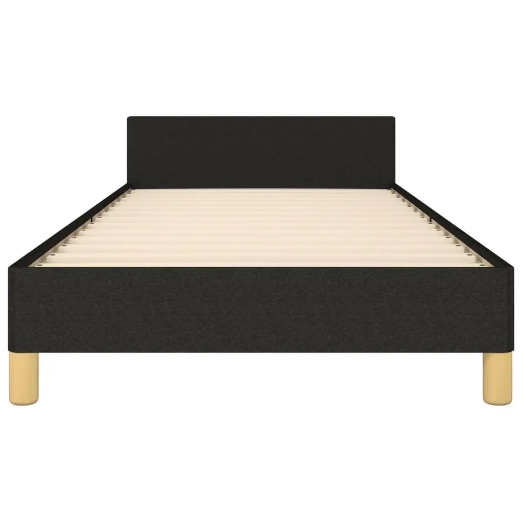 Bed Frame Black King Single Size 107x203 cm Fabric Headboard Adjustable Height Plywood Slats