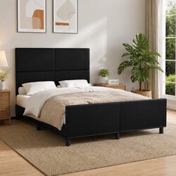Double Bed Frame with Adjustable Support 137x187cm Black