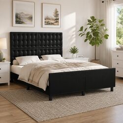 Compact and Durable Double Bed Frame with Faux Leather