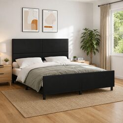 Robust Black Faux Leather Queen Bed Frame with Headboard