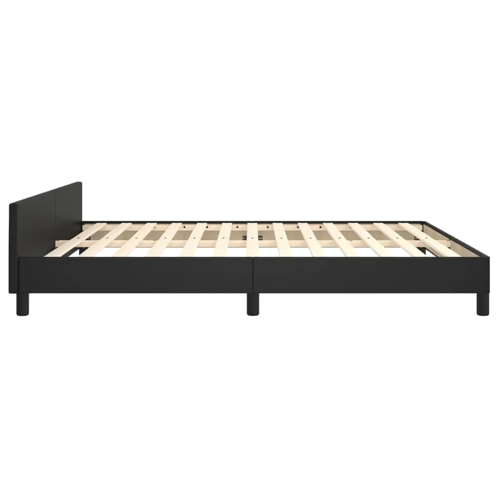 Queen Bed Frame Black Faux Leather Adjustable Height Supportive Construction