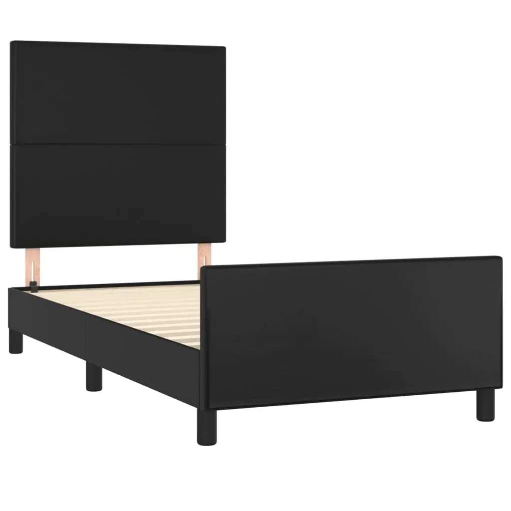 King Single Bed Frame Black 107x203cm Faux Leather Adjustable Headboard Sturdy Legs