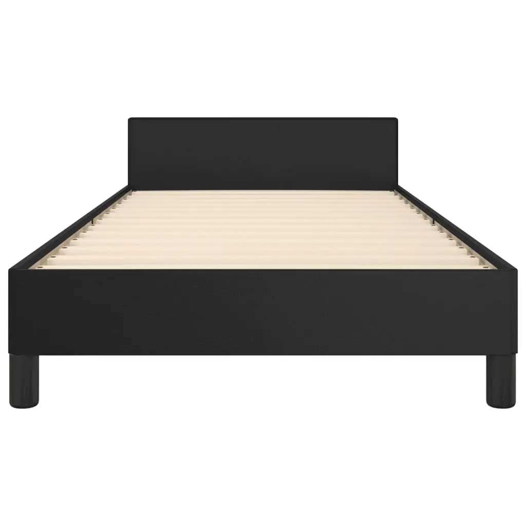 King Single Bed Frame Black 107x203cm Faux Leather Adjustable Headboard Sturdy Legs
