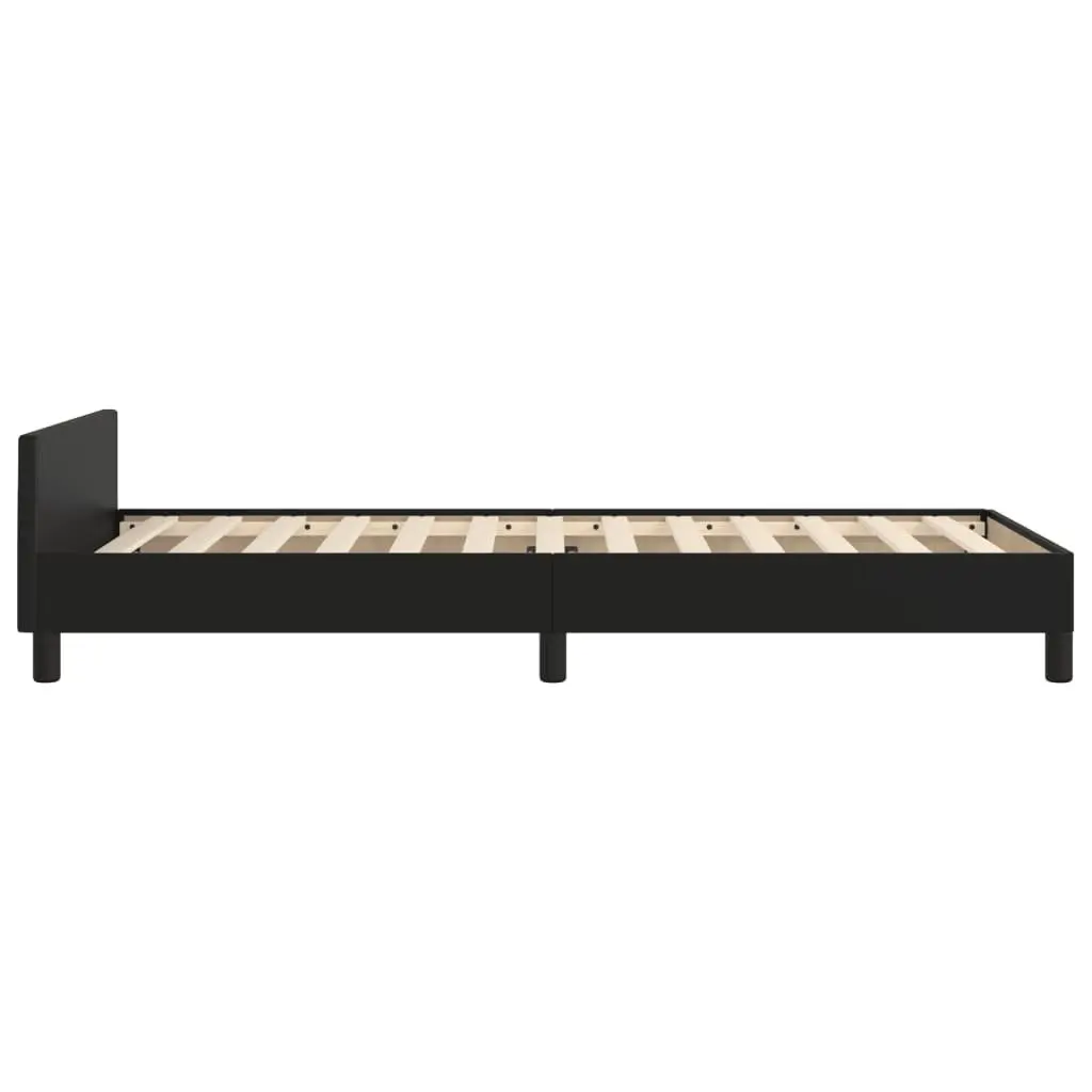 King Single Bed Frame Black 107x203cm Faux Leather Adjustable Headboard Sturdy Legs
