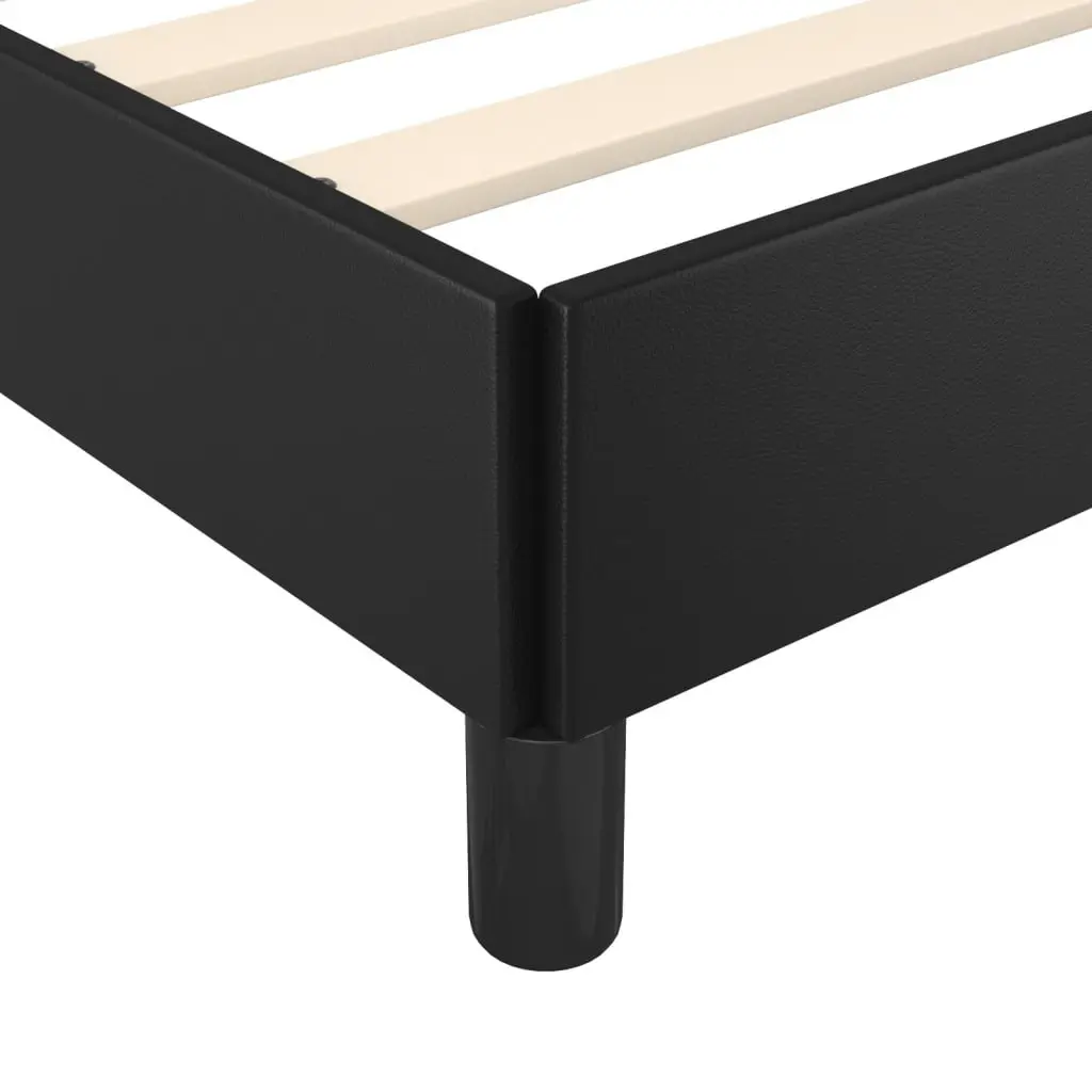 King Single Bed Frame Black 107x203cm Faux Leather Adjustable Headboard Sturdy Legs