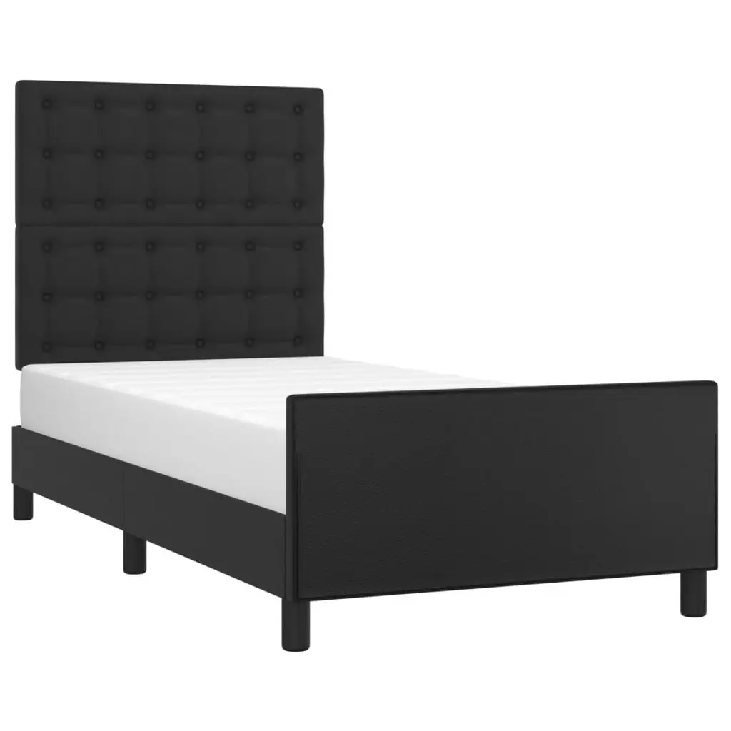 King Single Bed Frame Black 107x203cm Velvet Faux Leather Adjustable Headboard