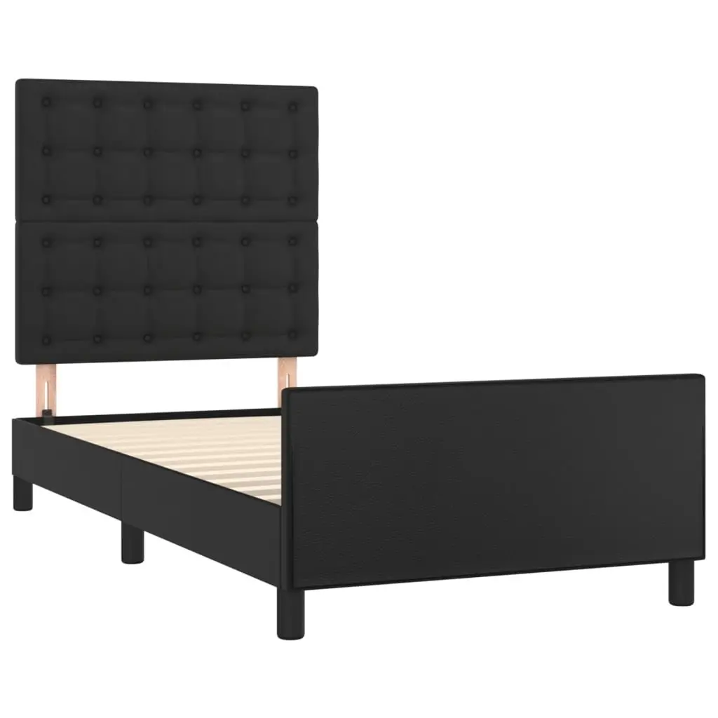 King Single Bed Frame Black 107x203cm Velvet Faux Leather Adjustable Headboard