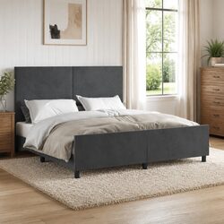 Concise Comfort: Dark Grey Velvet Queen Bed Frame